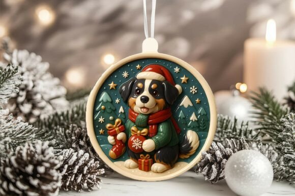 3D Bernese Mountain Dog Xmas Ornament