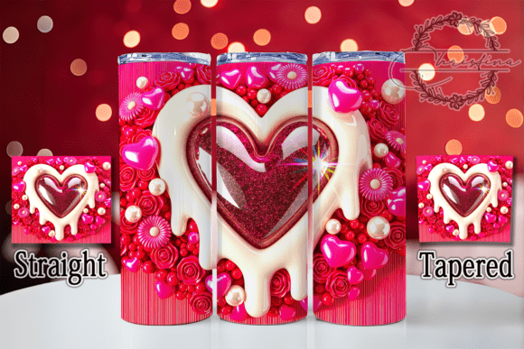 3D Cute Valentine Hearts Tumbler Design