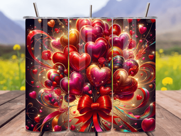 3D Heart Balloons Bouquet Tumbler Wrap Design