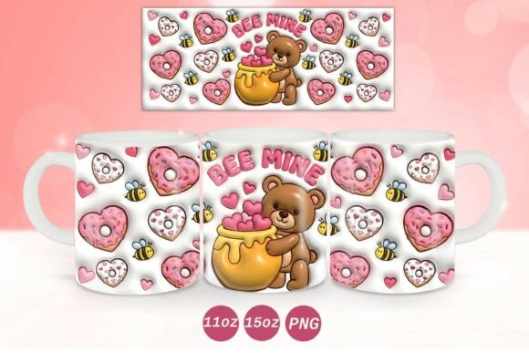 3D Inflated Valentine Bear Mug Wrap PNG