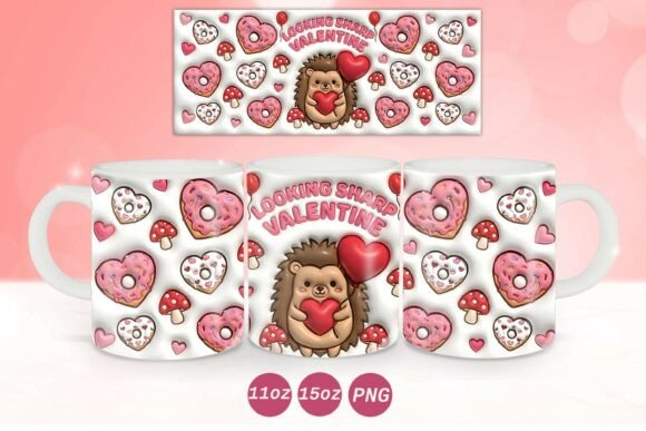 3D Inflated Valentine Hedgehog Mug Wrap