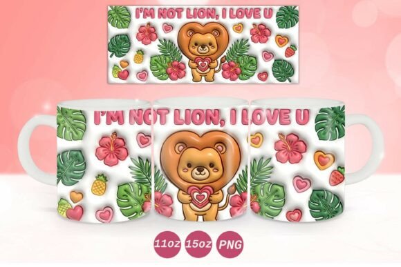 3D Inflated Valentine Lion Mug Wrap PNg: A Unique Digital Gift Solution