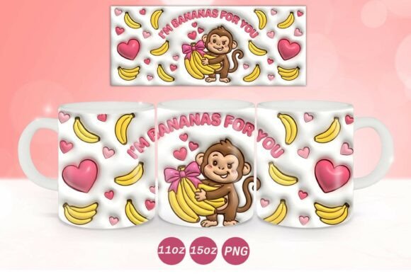 3D Inflated Valentine Monkey Mug Wrap: A Playful Twist for Your Sublimation Projects