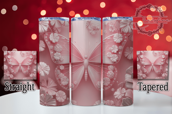 3D Pink Floral Butterfly Tumbler Design