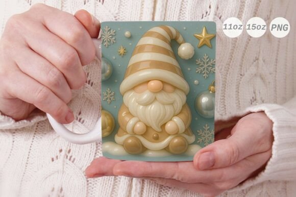 3D Porcelain Effect Gnome Xmas Mug Wrap: A Digital Asset for Festive Creators
