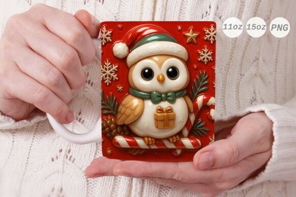 3D Porcelain Effect Owl Xmas Mug Wrap