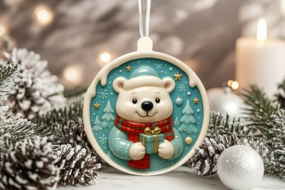3D Porcelain Polar Bear Xmas Ornament