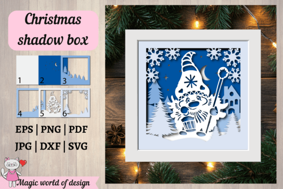 Christmas Winter Gnome 3D Shadow Box Svg