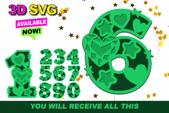 Emerald Heart Gem Numbers 3D SVG: Elevating Digital Craftsmanship