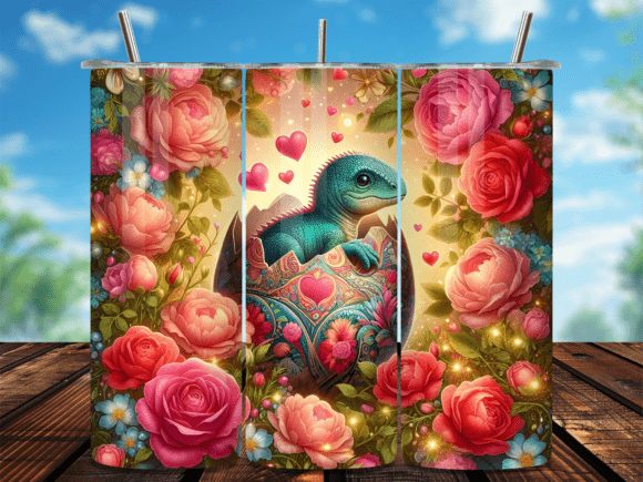 Floral Hatching Dino Egg 3D Tumbler Wrap