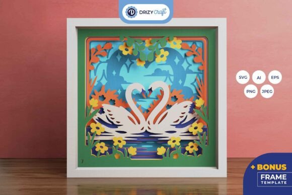 Heart Shaped Swan 3D Layered Paper Cut