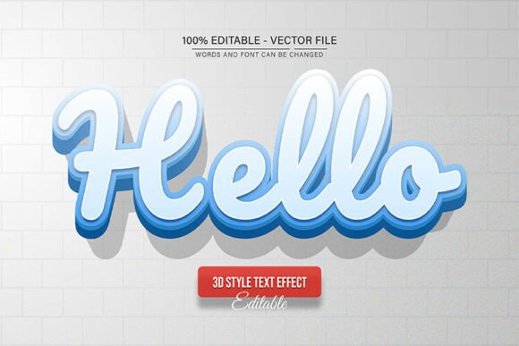 Hello White Blue 3d Text Effect Editable