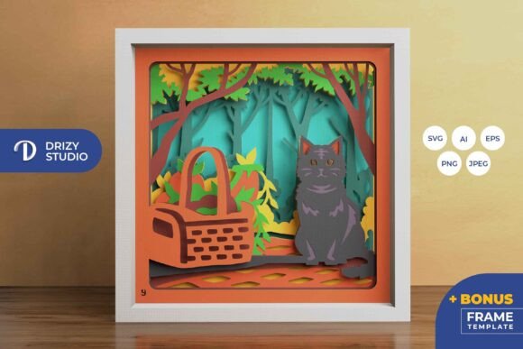 Picnic Cat 3D Layered Paper Cut